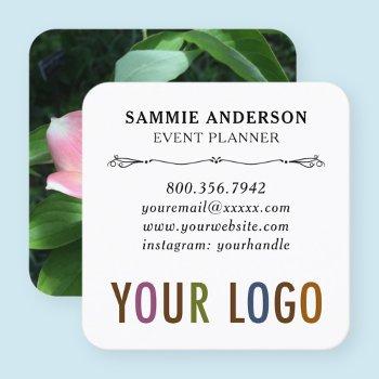 round corners with logo & photo modern square business card