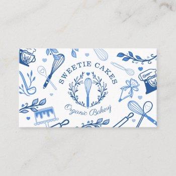 royal blue & white baking & cooking utensil bakery business card