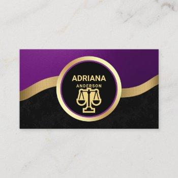 royal purple gold lawyer justice scale attorney business card