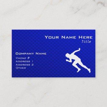 running; blue business card
