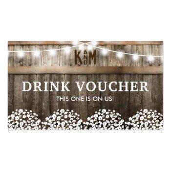 Small Rustic Barn Wedding Free Drinks Voucher Business Card Front View