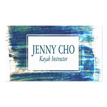 Small Rustic Blues Paint Stripe Hand Painted Mini Business Card Front View