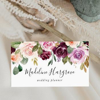 rustic blush pink burgundy and purple floral business card