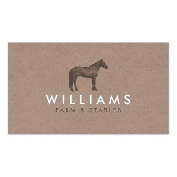 Small Rustic Brown Horse Etching Logo Farming, Farmers Business Card Front View