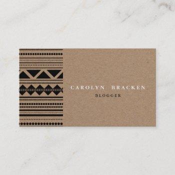 rustic brown kraft paper tribal aztec pattern business card