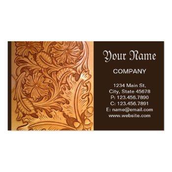 Small Rustic Brown Western Country Tooled Leather Business Card Front View