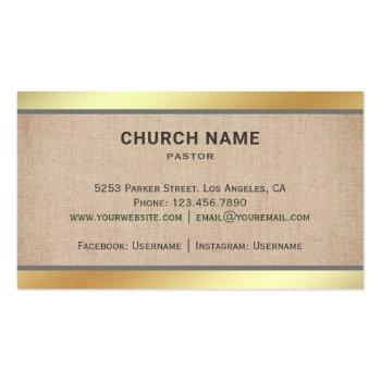 Small Rustic Burlap Gold Foil Jesus Christ Cross Pastor Business Card Back View