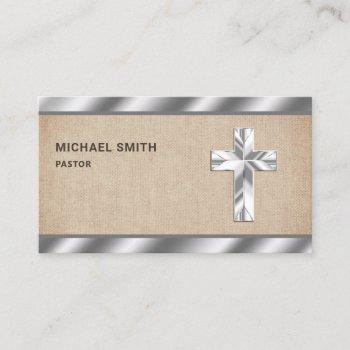 rustic burlap metallic jesus christ cross pastor business card