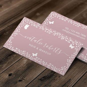 rustic butterfly & flowers salon & spa dusty pink business card