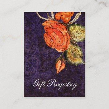 rustic chic purple vintage rose wedding business card