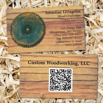 rustic circular saw woodworking profession qr code business card