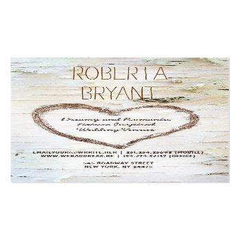 Small Rustic Country Birch Tree Heart Carving Business Card Front View