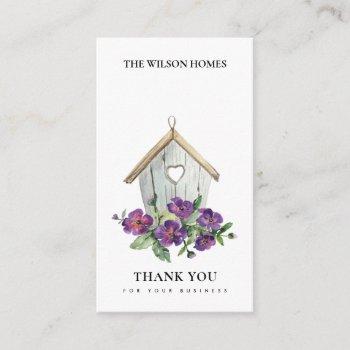Small Rustic Country Floral Bird House Thank You Realtor Business Card Front View