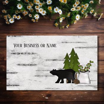 rustic country silhouette bear on birch tree bark business card