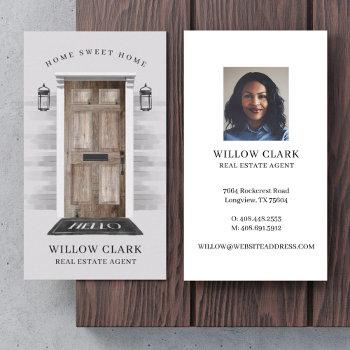 rustic country wooden door real estate agent business card