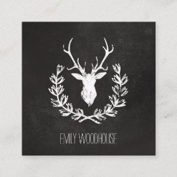 rustic deer antlers | chalkboard square business card