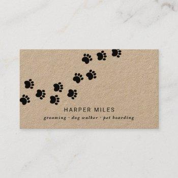 rustic dog sitter paw path business card