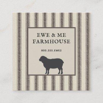 rustic farmhouse style sheep grey ticking  square business card