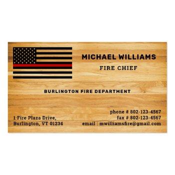 Small Rustic Firefighter Thin Red Line America Flag Wood Business Card Front View