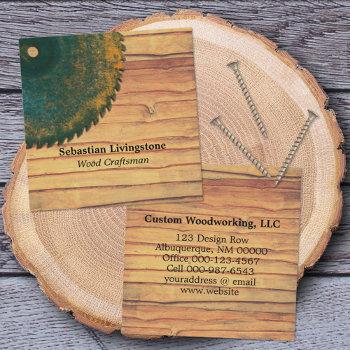 rustic green circular saw woodworking profession square business card