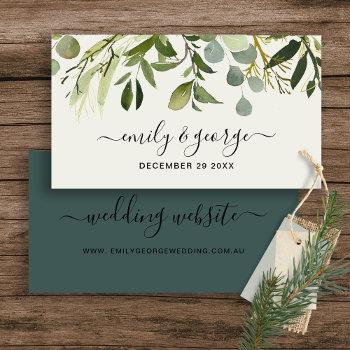 rustic green foliage watercolor wedding website business card