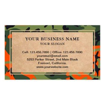 Small Rustic Kraft Woodland Orange Camouflage Pattern Business Card Back View
