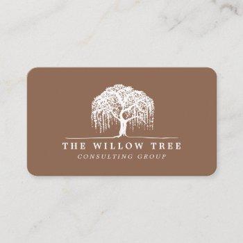 rustic modern tan brown & white willow tree logo business card