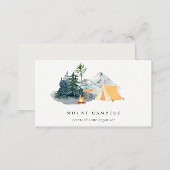 rustic pine woods watercolor camping mountain camp business card