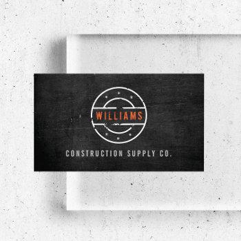 rustic stamped logo on black wood construction business card
