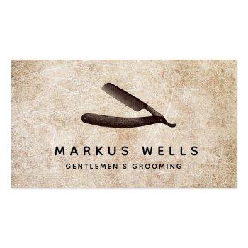 Small Rustic Straight Razor Barber Shop Business Card Front View