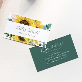 Small Rustic Sunflower Eucalyptus Business Card Front View