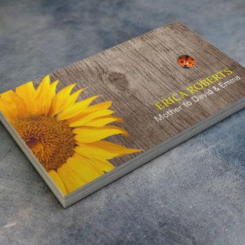 rustic sunflower & ladybug wood background mommy calling card