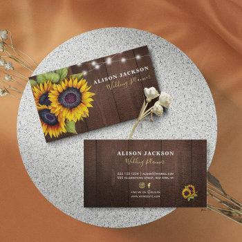 rustic sunflowers barn wood wedding planner business card