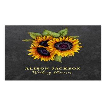 Small Rustic Sunflowers Chalkboard Wedding Planner Square Business Card Front View