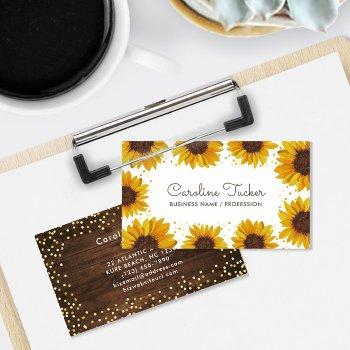 Small Rustic Sunflowers Gold Dots Boutique Business Card Front View