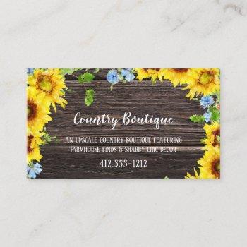 rustic sunflowers on wood country business card