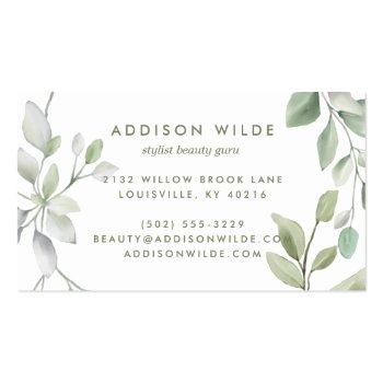 Small Rustic Watercolor Greenery Floral Makeup Artist Business Card Back View