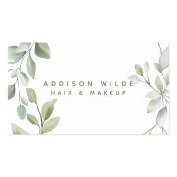 Small Rustic Watercolor Greenery Floral Makeup Artist Business Card Front View