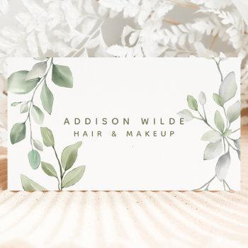 Small Rustic Watercolor Greenery Floral Makeup Artist Qr Business Card Front View