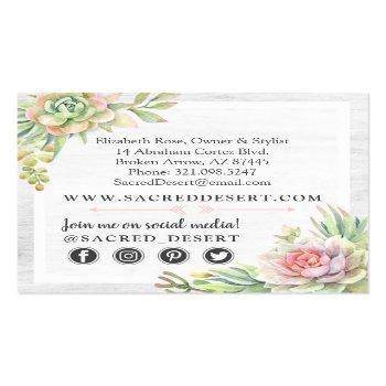 Small Rustic Watercolor Succulent Cactus Social Media Square Business Card Back View