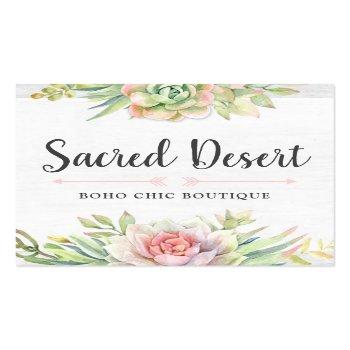 Small Rustic Watercolor Succulent Cactus Social Media Square Business Card Front View