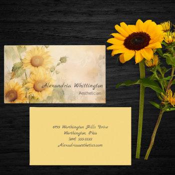 rustic watercolor sunflower double sided  business card
