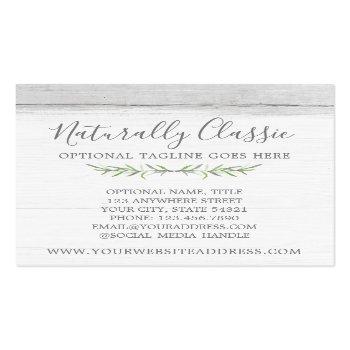 Small Rustic Wood & Botanical Leaf Branches Green Wreath Square Business Card Back View