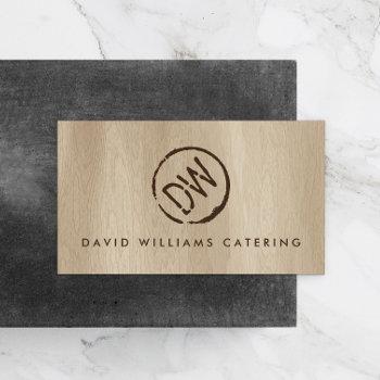 rustic wood-burned stamped monogram for catering 2 business card