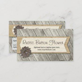 rustic wood button fabric flower & shabby burlap business card
