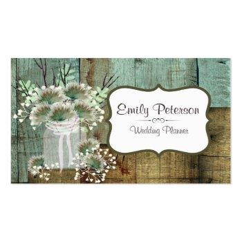Small Rustic Wood & Floral Wedding Planner Business Card Front View