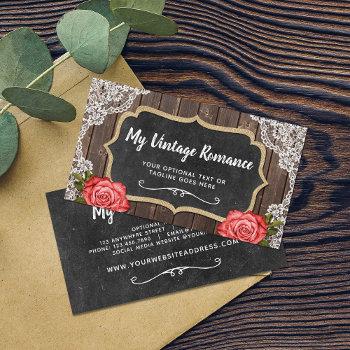 rustic wood & lace floral chalkboard country chic business card
