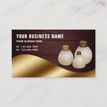 rustic wood metallic gold aroma oil perfume bottle business card