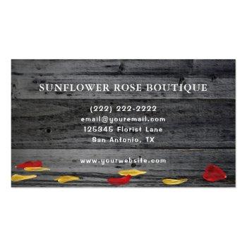 Small Rustic Wood Watercolor Floral Red Rose Sunflower Business Card Back View