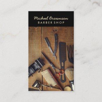 rustic wooden hipster style retro barber shop business card